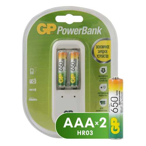 Зарядное устройство + аккумуляторы GP GPPB410GS65-2CR3 AAA 2 шт. 650 mAh в ДНС