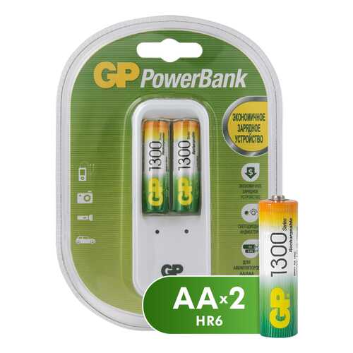 Зарядное устройство + аккумуляторы GP PB410GS130-2CR2 AA 2 шт. 1300 mAh в ДНС