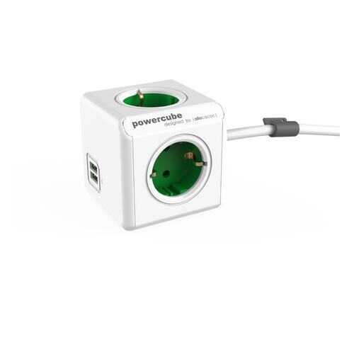 Удлинитель Allocacoc PowerCube Extended 1402GN/DEEUPC, 5 розеток, 1,5 м, White/Green в ДНС