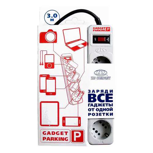 Удлинитель Gadget Parking, 4 розетки, 3 м, Grey в ДНС