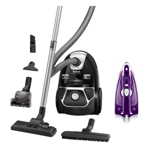Комплект Пылесос Tefal Compact Power TW3985EA Black + Утюг Tefal FV1844E0 White/Purple в ДНС