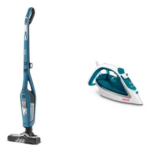 Комплект Вертикальный пылесос Tefal Dual Force 2 в 1 TY6751 Blue/Black+Утюг Tefal FV5718E0 в ДНС