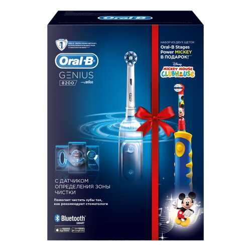 Электрическая зубная щетка Braun Oral-B Genius 8200 White + Kids D10.513K Mickey в ДНС